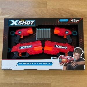 Zuru X-Shot 2x Reflex 6 & 2x MK 3 Toy Dart Blasters w/ 24 Darts Set - NEW